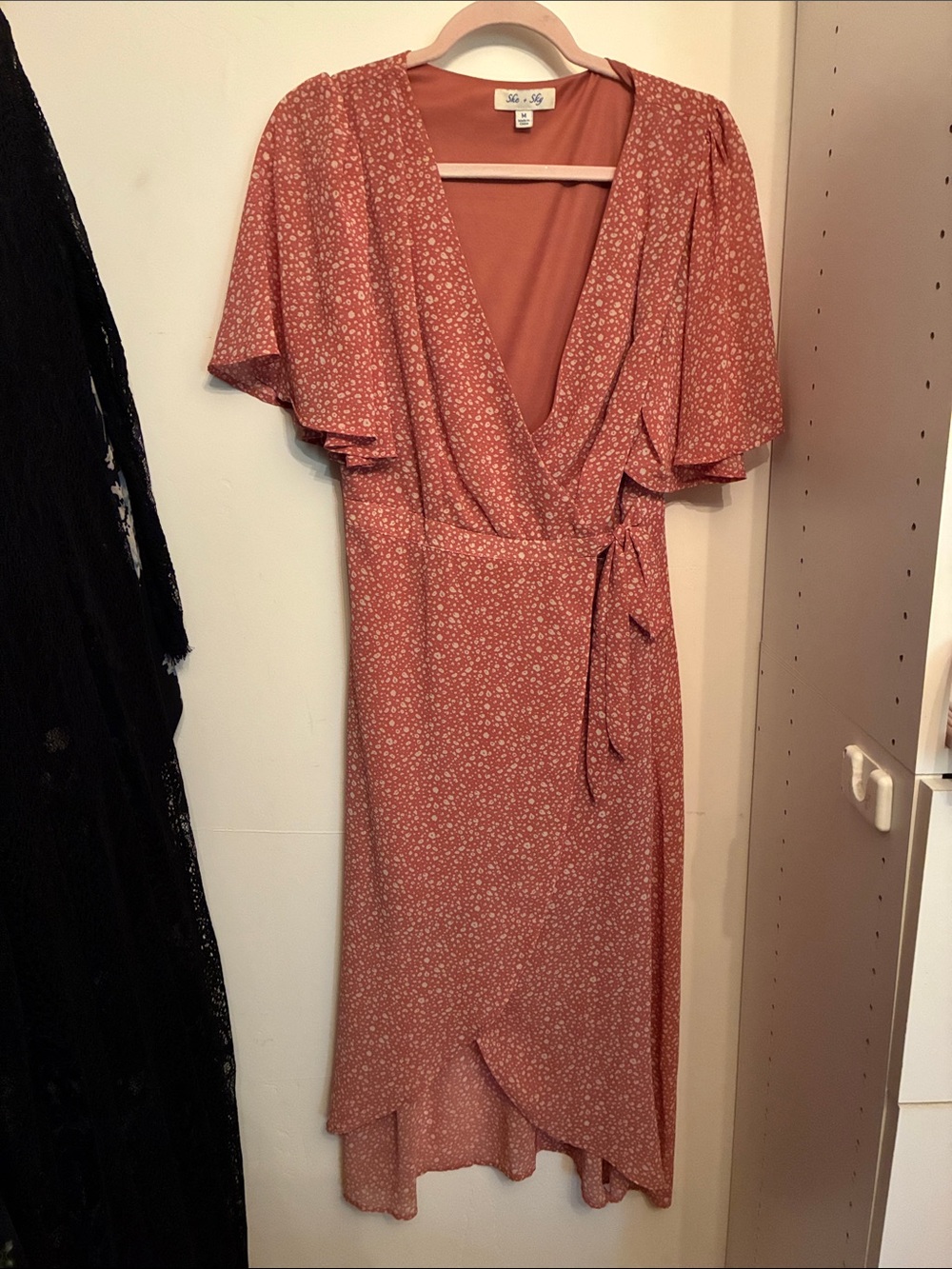 She + Sky Pink and White Floral Wrap Midi Dress - Picture 1 of 5